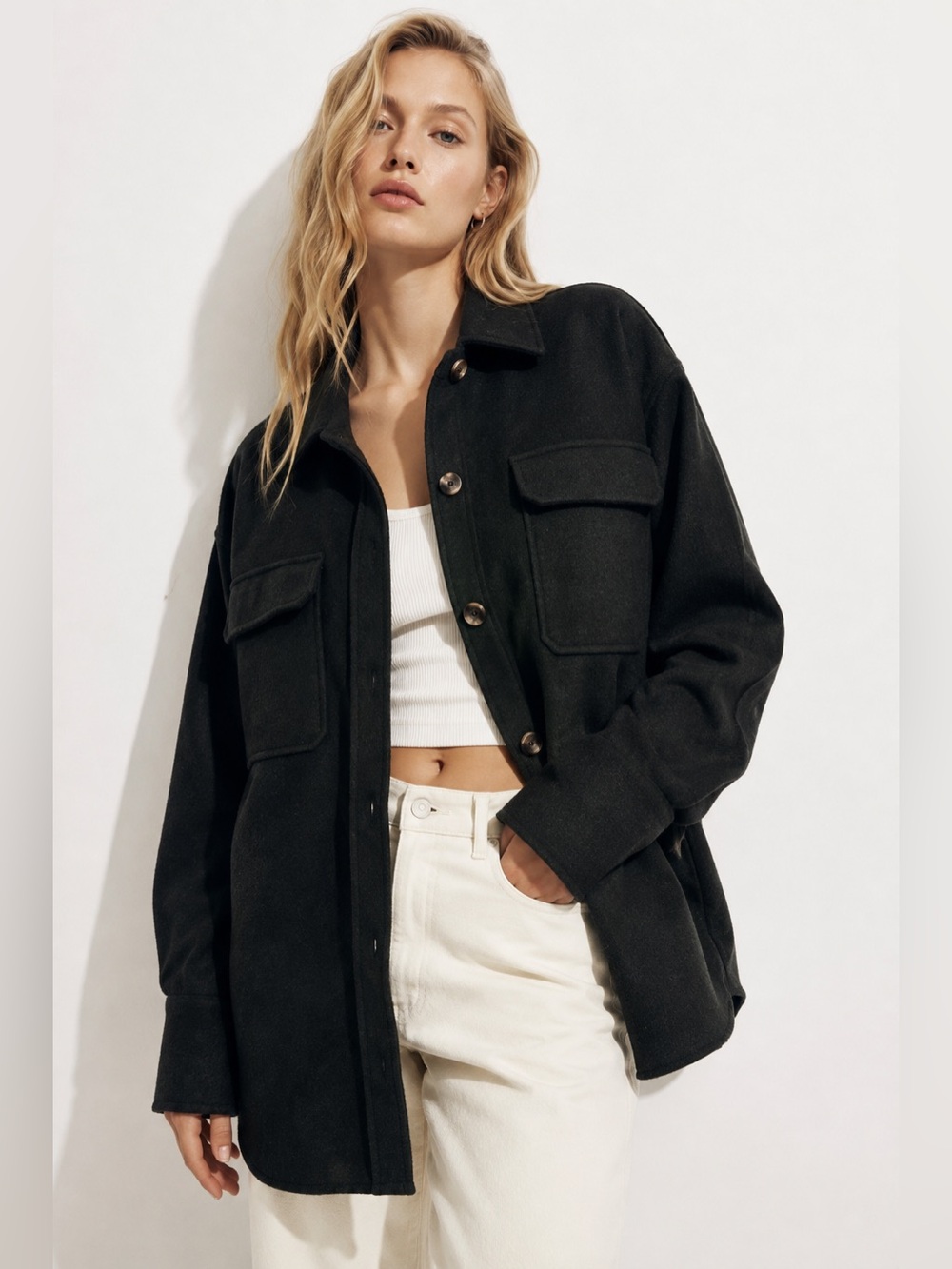 H&M Black Button Front Shacket Jacket – Size L